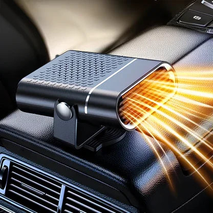 Tragbare Autoheizung auf Armaturenbrett, schwarzes Design, heiße Luftstrahlen, technisches Gadget